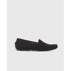 Quince Women 100% Suede Driver Loafer Black Shoes 8
